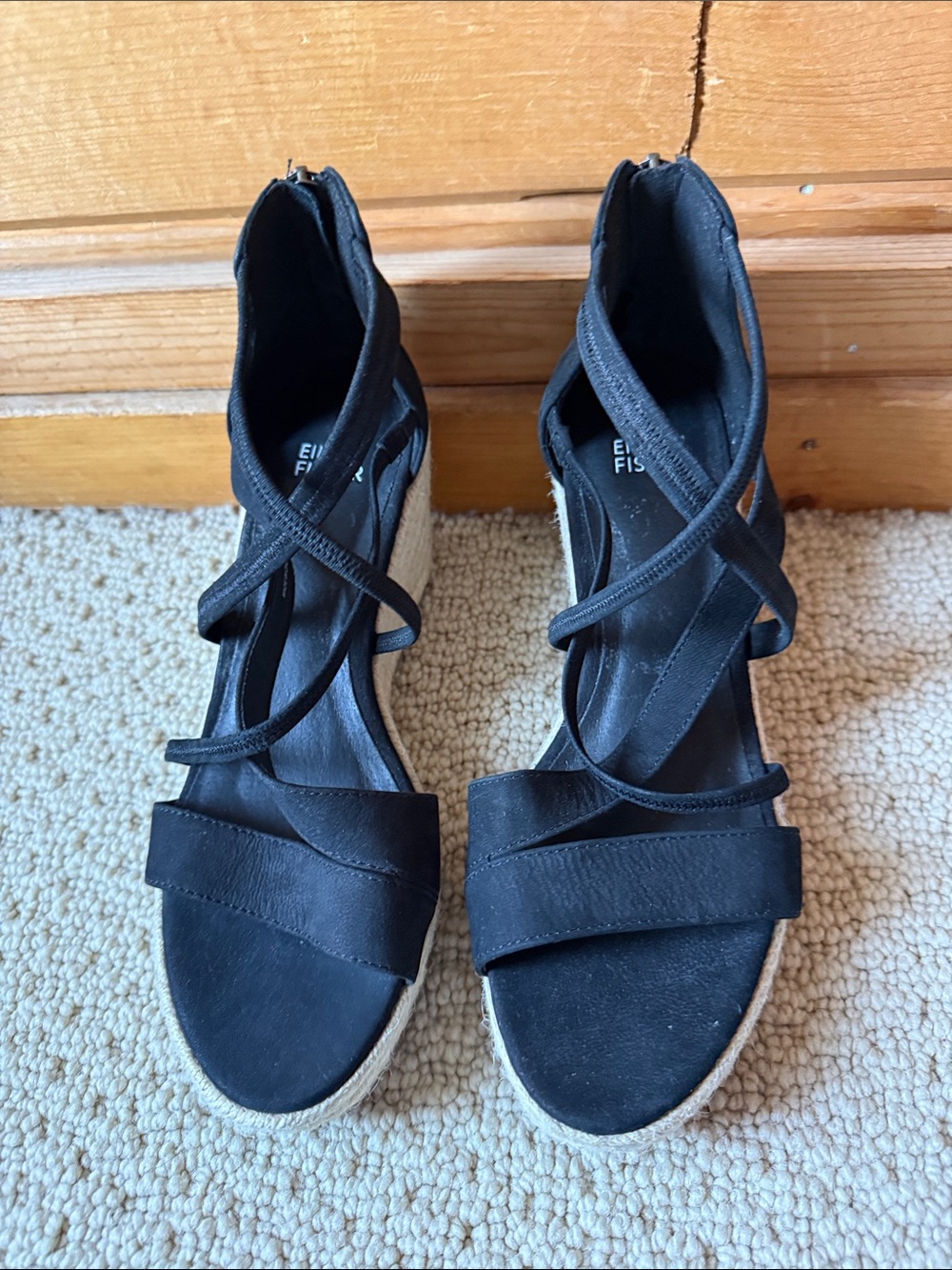 Eileen Fisher Women’s Black Espadrille Wedge Sandals Size 7.5 - Picture 2 of 7